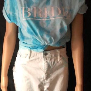 Tie Dyed white/ Turquoise washed ripped jeans